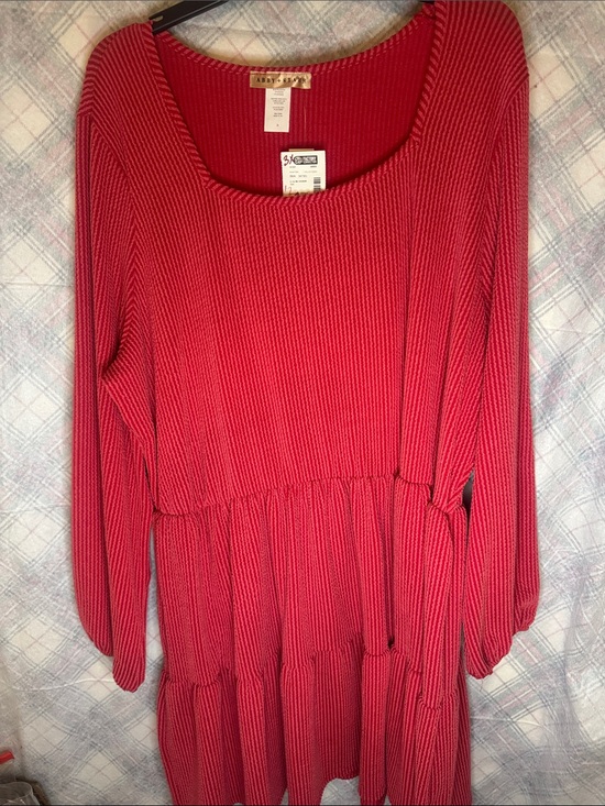 Abby Starr Sweaters - Abby Starr Ruby Red Ribbed Long-Sleeve Tiered Knit Dress —